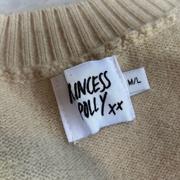 Princess Polly Sweater Vest Beige Cable Knit V-Neck Light Academia M/L - Picture 4 of 7
